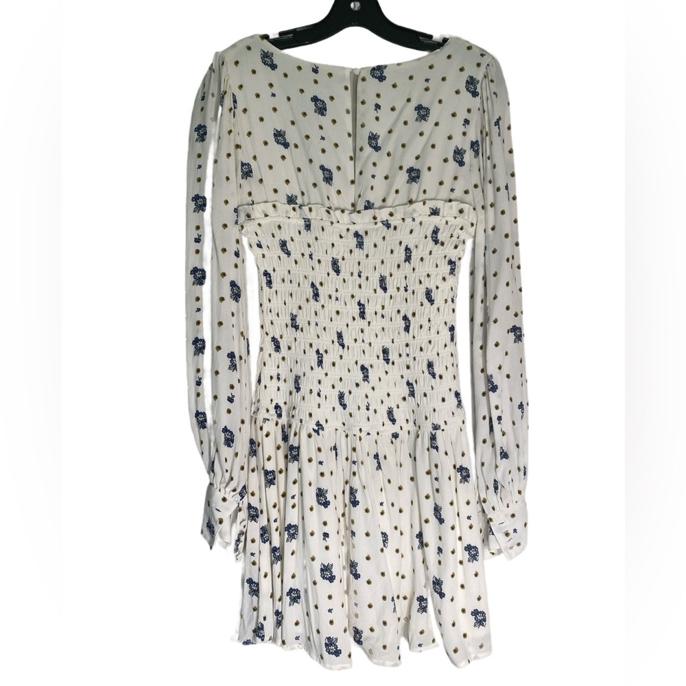 Free People Floral Two Faces Mini Dress Sz S White Smocked Long Sleeve Flowy - Picture 5 of 12